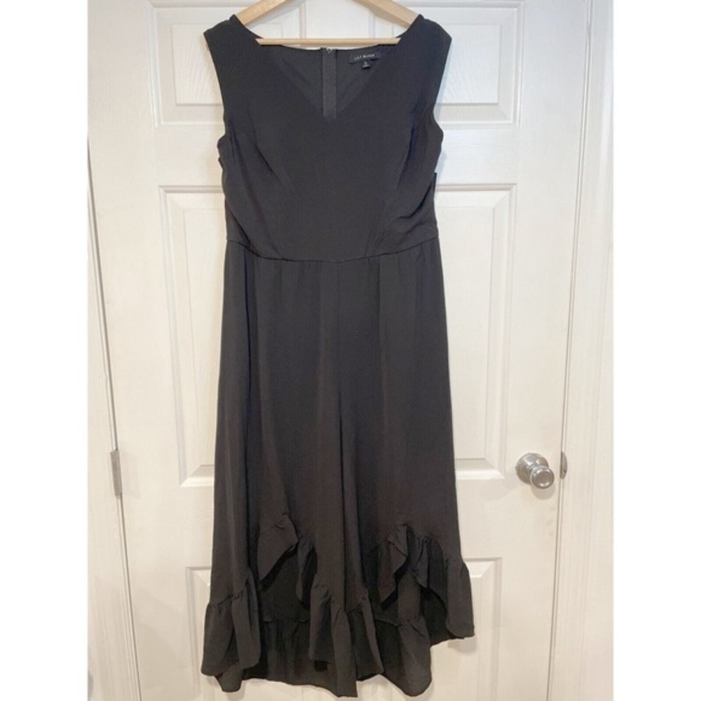 Lily Black Wide Leg Ruffle Cuff Crop Sleeveless Jumpsuit XL Romantic Flowy NEW - Picture 2 of 10